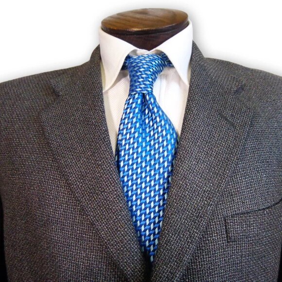 Hickey Freeman 44L Wool Sport Coat Blazer Black Gray Woven Classic Fit